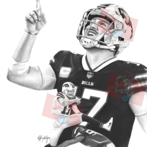 Josh Allen with Hurdle Portrait Artwork Edit 8x10 Print Hand drawn artwork print with digital editing.