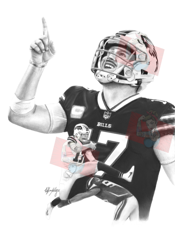 Josh Allen with Hurdle Portrait Artwork Edit 8x10 Print Hand drawn artwork print with digital editing.