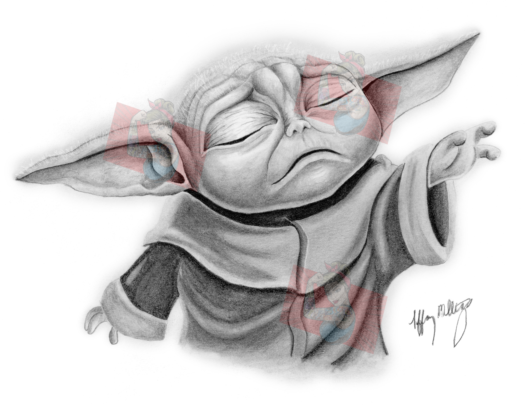 Hand drawing of baby yoda