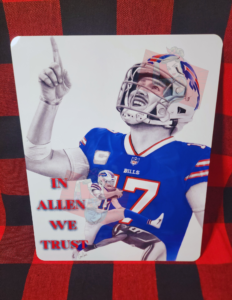 Josh Allen With the Hurdle Metal Sign