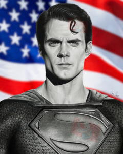 Superman drawing with American Flag Background (print)