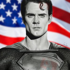 Superman drawing with American Flag Background (print)
