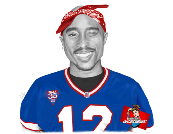 2pac Drawing (Print with Color Editing in Jim Kelly Jersey) 8x10